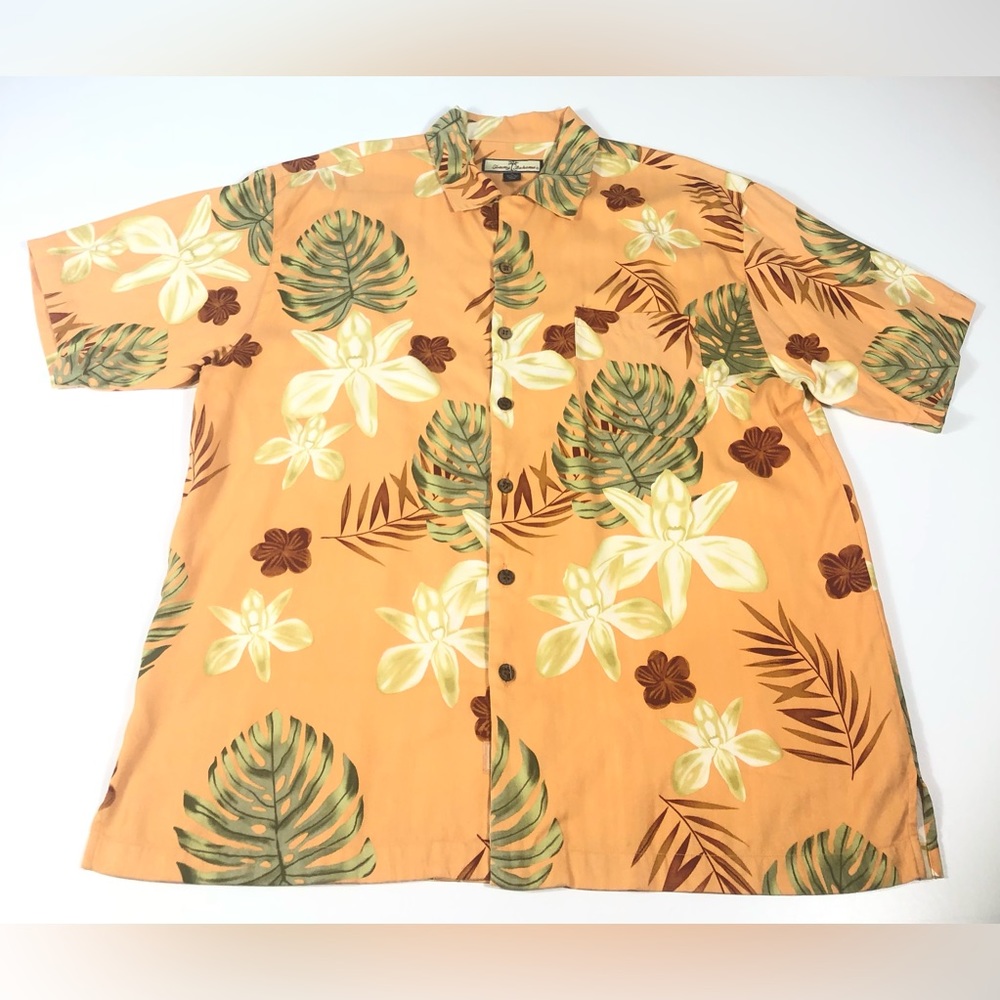 Tommy Bahama Men’s 100% Silk Hawaiian Tropical Button Up Shirt Size XL Orange